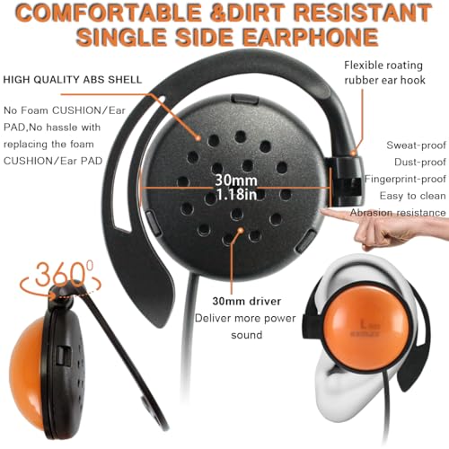 EXMAX SE-55 Foamless Single Side Earphone 3.5mm Ear Hook Big Speaker for EXD-101 ELGT-470 Wireless Tour Guide System Receiver Touring Groups Laptop MP3/4 Tablet PC Skype Switch(Left-Side Earphone)