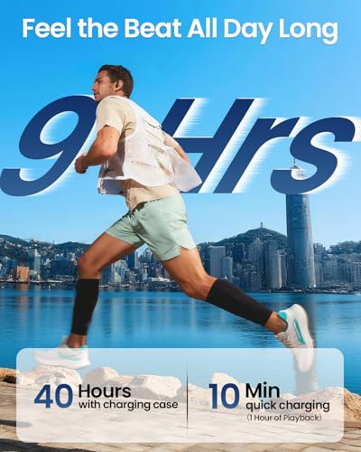 LEEMC Wireless Earbuds Bluetooth 6.0 with ANC Touchscreen 40H Bass | Noise Cancelling Ear Buds with Ear Hooks for iOS, Android, Sports, Workout, Lightweight Over-ear Headphones Stereo Sound
