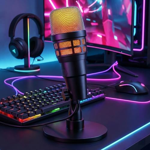 USB Condenser Microphone for PC Gaming & Podcast, with RGB Indicator, Shock Mount & Gain Control – Used for Streaming, PS4/PS5 & YouTube