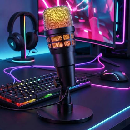 USB Condenser Microphone for PC Gaming & Podcast, with RGB Indicator, Shock Mount & Gain Control – Used for Streaming, PS4/PS5 & YouTube