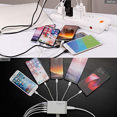 Pezin & Hulin 5 Port USB Wall Charger, 45W, Compatible with Tablet, Phone, Cell Devices - color: White
