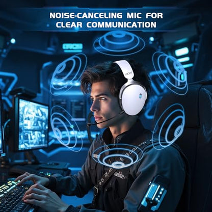 Acer Gaming Headset with Aluminum Frame for PS5, PS4, PC, Switch - White | Tri-Mode(2.4GHz/Bluetooth/Wired) Gaming Headphones with ENC Mic, Stereo Sound, 40H Battery, Blue Light Indicator, 50mm Driver - color: White