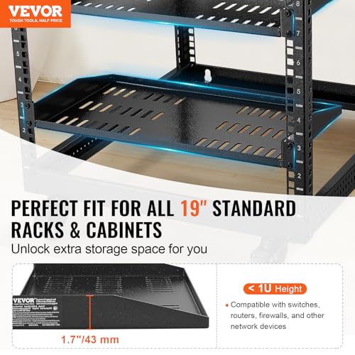 VEVOR 2PCS 1U Server Rack Shelf, Universal Vented Rack Mount Cantilever Tray for 19 inch Network Equipment Rack & Cabinet, 10" Deep Rack Mount Shelf, Weight Capacity 50 lbs Wall Mount Rack Shelf - size: 1U-2PCS