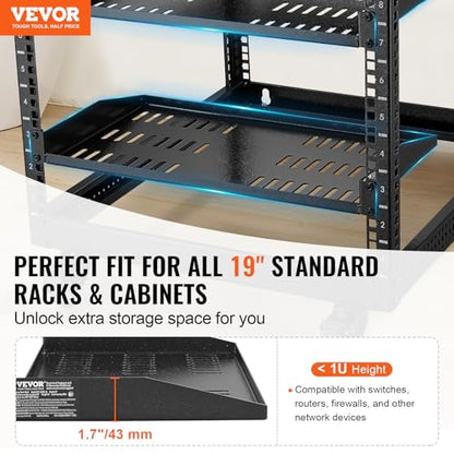 VEVOR 2PCS 1U Server Rack Shelf, Universal Vented Rack Mount Cantilever Tray for 19 inch Network Equipment Rack & Cabinet, 10" Deep Rack Mount Shelf, Weight Capacity 50 lbs Wall Mount Rack Shelf - size: 1U-2PCS
