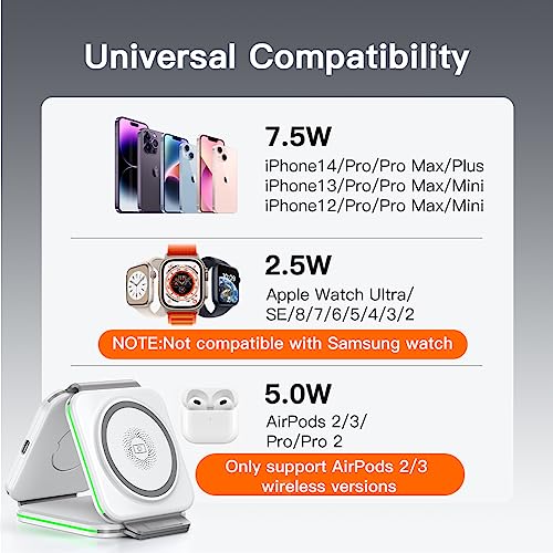 3 in 1 Charging Station for Apple,Wireless Charger Pad for iPhone 17/16e/16/15/14/13/12/Pro/Max/Mini,Magnetic Foldable Charger for AirPods 2/3/4/Pro/Pro 2/Pro 3 & for iWatch Series