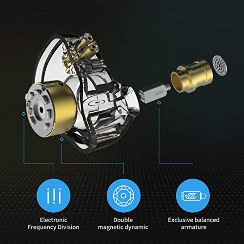 KZ ZSN Pro Dual Drivers 1BA 1DD in Ear Earphones HiFi Power Bass Earbuds Headphones High Clarity Sound Wired Earphones with Detachable Cable for Audiophile Musician - color: ZSN Pro-gray, size: With Mic