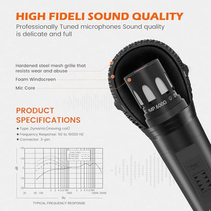 talomen Wired Microphone for Singing, Metal Female, ON/Off Switch, Professional Vocal Dynamic Mic with 20ft & 6.5ft XLR Audio Cable, Cardioid Studio Microfono for Podcasting and Recording, Black-L52