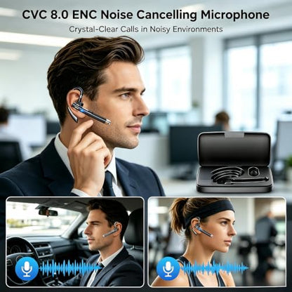 Hsility Bluetoth Headset with Mic for Office 270 Degree Rotatble Wireless Earbuds for Truck Driver - color: Black
