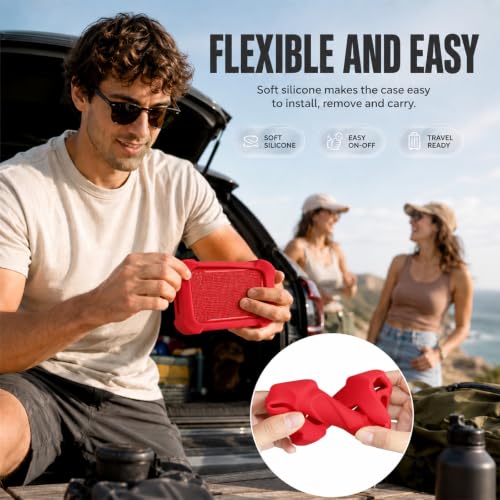 COMECASE Silicone Case for JBL Go 5 with Metal Carabiner, Red, Case Only | Thickened Edges, Inner Cushioning Ribs, Easy Button Access, Uncovered Grille and Edge Light, for Travel and Outdoor Use - color: Red