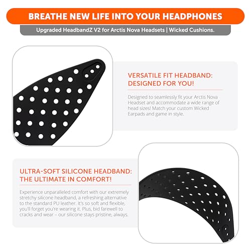 WC HeadbandZ Arctis Nova V2 - Upgraded Wide Silicone Headband Compatible with Arctis Nova Headsets by Wicked Cushions | Wider Weight-Distributing Design, Softer Flexible Silicone | Black - color: Black