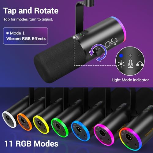TONOR Dynamic Gaming Microphone XLR/USB Mic with AI Noise Cancellation | Desktop Stand Set, RGB, Tap Mute, 3.5mm Jack, Gain Control, Microfono for Content Creators, Black, TD510 AIR S