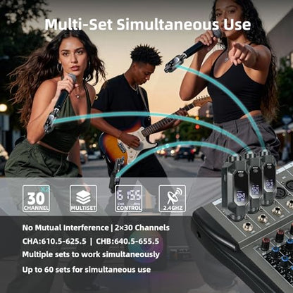 Wireless XLR Transmitter and Receiver, 500ft XLR Wireless Transmitter Receiver with 2x30 Channels, Dynamic Mic Wireless Adapter for PA Mixer, Church, Stage