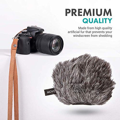 Movo WS-G9 Furry Outdoor Microphone Windscreen Muff, Dark Gray | Portable Digital Recorders up to 3" X 1.5" (W x D), Fits Zoom H4n, H4n PRO, H5, H6, Fits Tascam DR-40, DR-05, DR-07