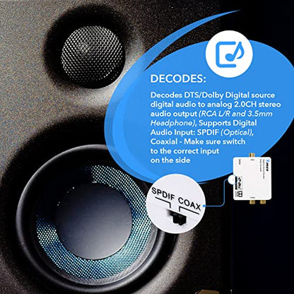 OREI Digital to Analog Audio Decoder by OREI, Convert & Decode Dolby Digital Audio SPDIF/Coaxial 5.1-Channel Input to RCA L/R/3.5mm Headphone Output Converter (DA34)