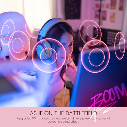 EKSA E900 Wired Gaming Headset with Microphone for PS4, PS5, Xbox | Detachable Noise Canceling Mic, 3D Surround Sound, Wired Headphone for PS4, PS5, Xbox, Computer, Laptop, Switch, Handheld - color: Pink