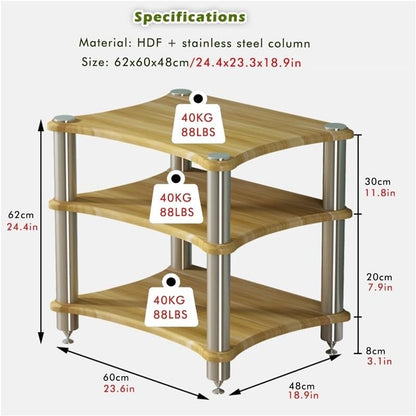 Modern HiFi Audio Rack, Stainless Steel Media Stand W/Feet，1/2/3/4 Layer Stereo Components Cabinet ，Heavy Duty Audio Component Rack，Black/White/Wood/Teak(White,H-62cm/24.4in) - color: White, size: H-62cm/24.4in