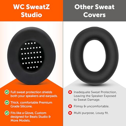 WC SweatZ Studio - Patented Covers for Beats Studio 3 (A1914) & 2 (B0500) | Made by Wicked Cushions | Made with Premium Silicone | Also fits B0501 | Black - color: Black