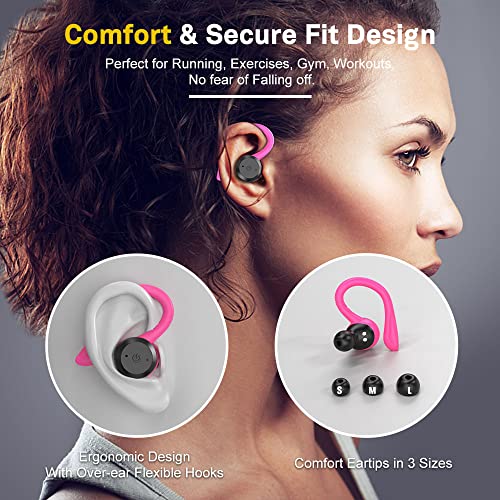 APEKX Wireless Earbuds, IPX7 Waterproof Bluetooth Headphone w/Mic Deep Bass | Secure Sport Ear Buds with Ear Hooks & Charging Case, 40H Playtime Stereo Sound for Workout & Running, Red - color: Red