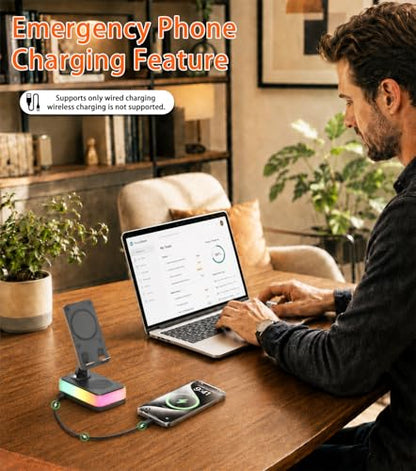 Induction Speaker Phone Stand, Desktop Holder Compatible with iPhone Android Tablet, Portable Bluetooth 5.3 Speaker, USB Emergency Charge, Tech Gifts for Men Women Birthday