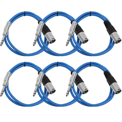 Seismic Audio SATRXL-M3Blue6 3-Feet XLR Male to 1/4-Inch TRS Patch Cables - Blue - color: Blue, size: 3 Foot