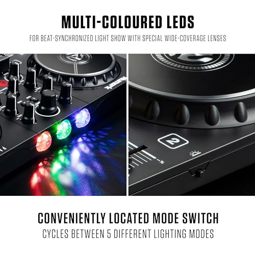 Numark Party Mix II DJ Controller with Built-in Lights | 2-Decks, 2 Filter FX Knobs, DJ Mixer, Touch-Capacitive Wheels, Integrated Audio Interface, and Serato DJ Lite - style: PARTYMIX II