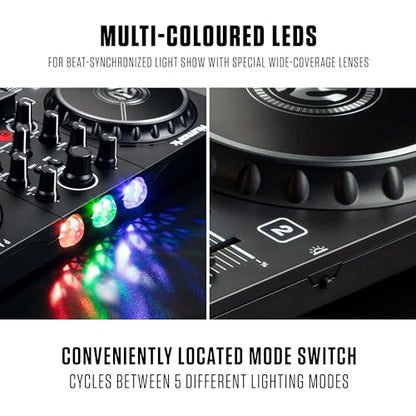 Numark Party Mix II DJ Controller with Built-in Lights | 2-Decks, 2 Filter FX Knobs, DJ Mixer, Touch-Capacitive Wheels, Integrated Audio Interface, and Serato DJ Lite - style: PARTYMIX II