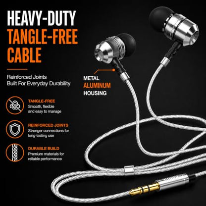 Sephia SP3060 Earbuds Wired in-Ear Headphones | HD Bass Driven Audio, Lightweight Aluminum, S/M/L Ear Bud Tips, Earphone Case, 3.5mm, Tangle-Free Cord, No Mic