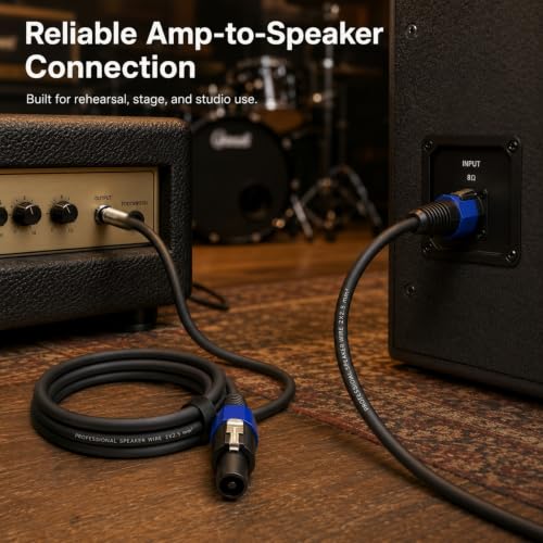 Speakon to 1/4 Inch Speaker Cable 3.3 Feet 2 Pack - Professional 12AWG DJ PA Audio Wire