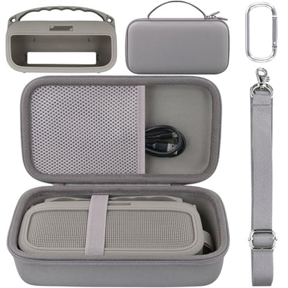 co2CREA Hard and Silicone Travel Case for Bose SoundLink Flex 2/1,Sandstone | 2nd Gen Compatibility, Dual-Layer Protection, EVA Hard Shell, Silicone Cover, Adjustable Shoulder Strap, Aluminum Carabiner - color: Sandstone Case