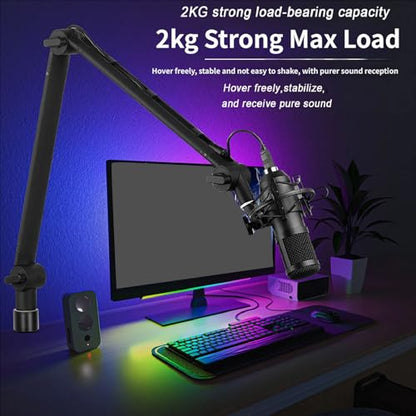 Compact Suspension Scissor Arm with 40 Inch Reach and Built-in Cable Management for Creators Studio Microphone Stand