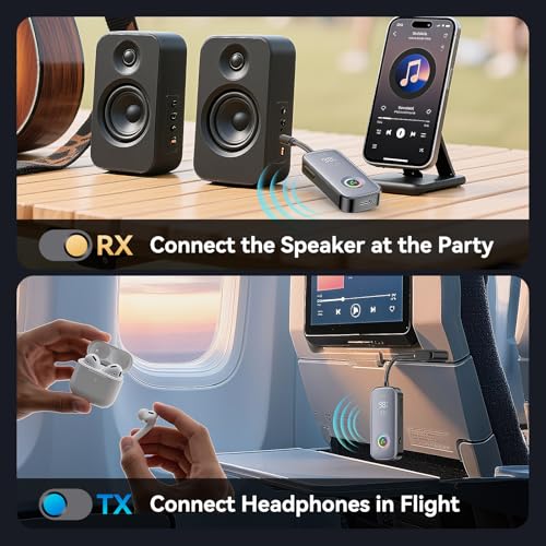 Bluetooth Transmitter Receiver,Supports 2 AirPod/Headphone,HD Battery Level Display,Low Latency, 3.5mm Audio Interface Bluetooth Audio Adapter,for Airplane,TV,Car,Gyms,Home Audio Stereo Systems