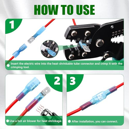 Twidec/100PCS Heat Shrink Spade Connectors Kit 22-10 AWG Female and Male Spade Terminlas Quick Disconnect Connectors Fully Insulated for Automotive Marine and Wire Crimper Tool with Stripper Cutter - color: 101PCS