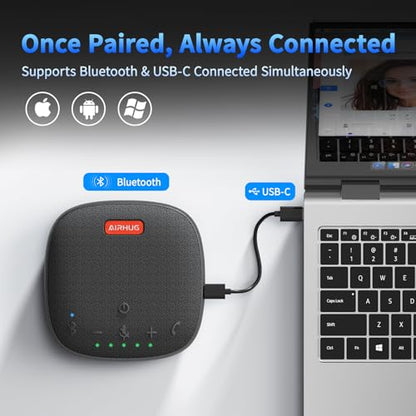 AIRHUG Conference Speaker and Microphone, Bluetooth & USB Speakerphone | 360° Voice Pickup, Advanced Noise Reduction & Echo Cancellation, USB-C Plug & Play, Compatible with Zoom & MS Teams