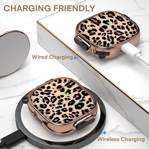 for AirPods 4 Case with Safety Lock, Magsafe Compatible, Leopard | Double Secure Lock,Drop Protection,Two-Piece Design,with Gold Keychain, Anti Lost, Dustproof, Cute AirPod 4 Case - color: Brown + Yellow, size: AirPods 4 Case