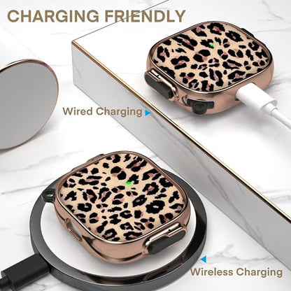 for AirPods 4 Case with Safety Lock, Magsafe Compatible, Leopard | Double Secure Lock,Drop Protection,Two-Piece Design,with Gold Keychain, Anti Lost, Dustproof, Cute AirPod 4 Case - color: Brown + Yellow, size: AirPods 4 Case