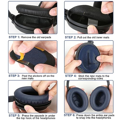 Replacement Ear Pads Cushions for Bose QuietComfort 35 QC35 QC35ii QC45 QC25 QC15 Headphones Noise Isolation Memory Foam Navy Blue - color: QC35 Navy Blue