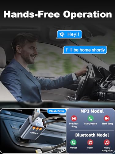Bluetooth Car Adapter with Retractable Charger,[Upgrade] Bluetooth 5.4 FM Transmitter for Cars, 4 in 1 Fast Car Charger 69W, Handsfree Call, 2*Retractable Cable for iPhone 17/16/15/14, Galaxy-Gray - color: Gray