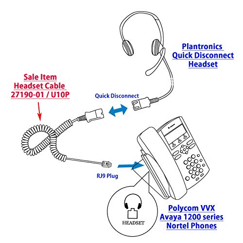 INNOTALK Headset Adapter, U10P, 27190-01, for Most Desk Phone RJ9 Modular Port, for Plantronics Quick Disconnect Headset - size: U10P, Most Desk Phone RJ9