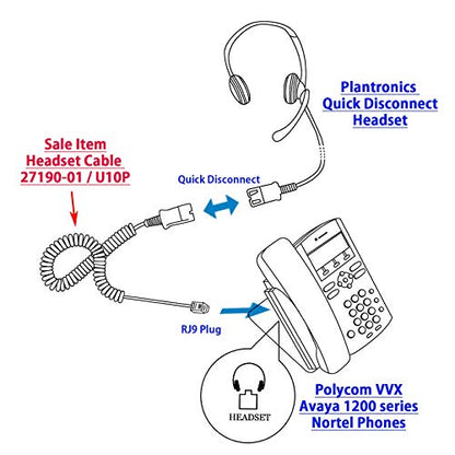 INNOTALK Headset Adapter, U10P, 27190-01, for Most Desk Phone RJ9 Modular Port, for Plantronics Quick Disconnect Headset - size: U10P, Most Desk Phone RJ9