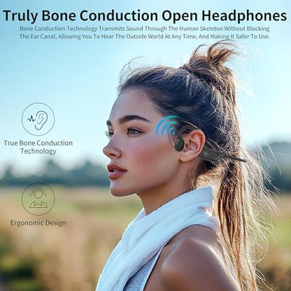 Open-Ear Bluetooth Bone Conduction Sport Headphones Sweat Resistant Wireless Earphones Open Ear Earbuds Wireless Bluetooth Headset with Mic for Fitness Workouts Running,Built-in Mic,with Hair Band - color: BLACK