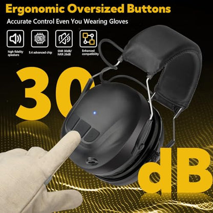 Kalence 젤 이어 패드 블루투스 5.4 청력 보호 헤드폰, 30dB 노이즈 캔슬링 헤드폰, 1200mAh 충전식 안전 귀마개, 잔디깎기용 블루투스 귀 보호 - color: 블랙 젤