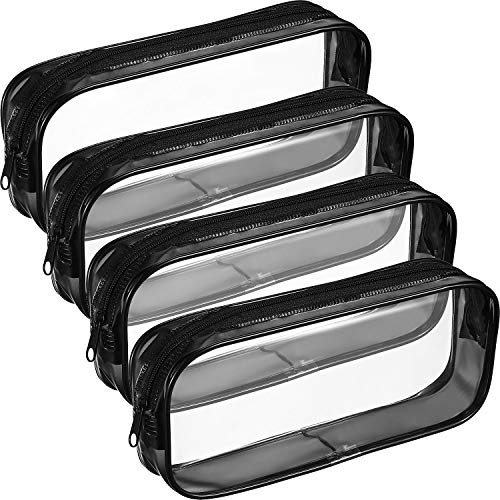 Tatuo 4 Pieces Clear PVC Bags Big Capacity Zipper Pencil Pouch Case Travel Luggage Makeup Cosmetic Bag(Black) - color: Black