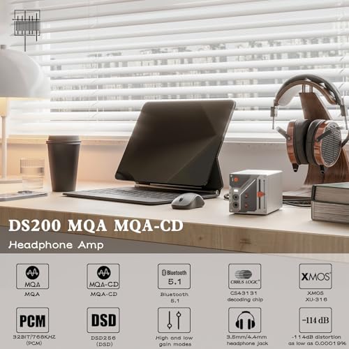 SMSL DS200 Headphone Amp DAC Bluetooth 5.1 Dual CS43131 Chip DAC Amp 3.5mm/4.4mm Balanced HP MQA/MQA-CD Full Decoder XMOS XU-316 32bit/768kHz DSD256 USB/BT/Optical/Coaxial Input for PC Home Audio DAC | Bluetooth 5.1 MQA MQA-CD 3.5mm&4.4mm Balanced HP 32bi