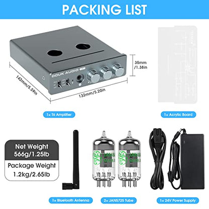 Douk Audio T6 2 Channel 80 watts x2 Bluetooth Tube Amplifier Hi-Fi Stereo Power Amp Audio Wireless Receiver with Headphone/Line Output & Treble Bass Tone Control
