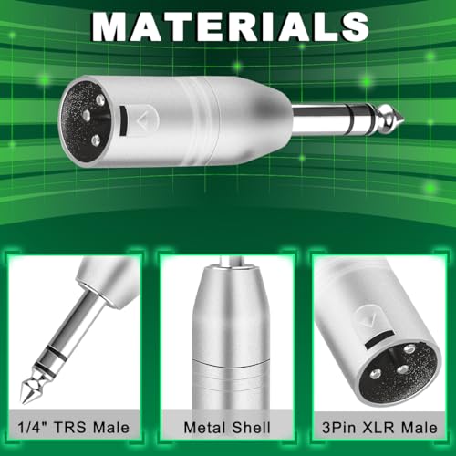 3PCS 1/4" TRS to XLR Adapter 6.35mm 1/4" Male to Male Balanced Quarter Inch Plug Audio Connector Nickel Zinc Alloy Round with Cable Tie, for Microphone Amplifier Speaker Mixing Console - color: TRS to XLR