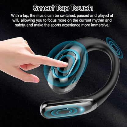 Open Ear Headphones Bluetooth 6.0 Immersive Stereo, 2026 Wireless Sports Earbuds with Wide Area Tap, 45Hrs Lightweight Comfort Ear Buds with ENC Mic, IPX7 Waterproof Earphones for Gym/Running/Office - color: Black