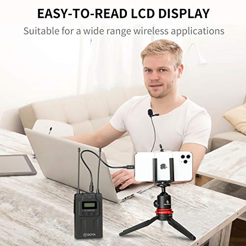 BOYA Dual Wireless Lavalier Microphone Smartphone, Dual-Channel System 2 Transmitter & 1 Receiver for DSLR Camera Recorder iPhone 11 X 8 7 6 Samsung YouTube Street Interview Facebook Livesteam Vblog