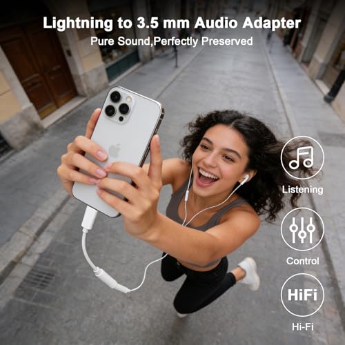 [Apple MFi Certified] 5 Pack Lightning to 3.5 mm Headphone Jack Adapter | iPhone Aux Adapter Converter Dongle Audio Cable Compatible with iPhone 14 13 12 11 X XS 8 7 - color: White-5Pack