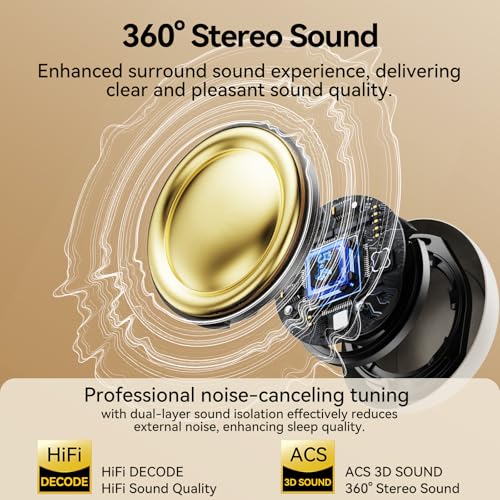Sleep Earbuds, Sleep Headphones for Side Sleepers, Mini Bluetooth 5.4 Wireless Earbuds, Ultra-Soft Silicone Invisible Earphones for Sleeping, Noise Cancelling Earbuds with Long Battery Life (White)
