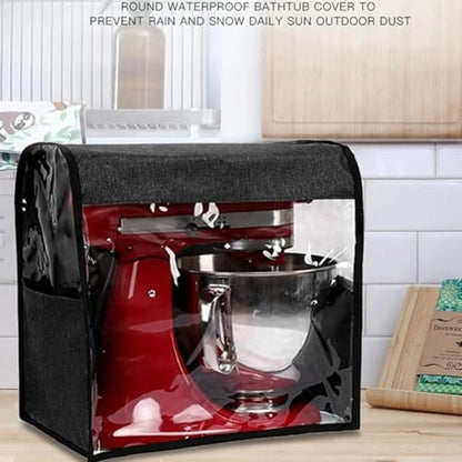 Linen Grey Mixer Dust with Storage Pockets, Oxford Cloth Blender Bag Kitchen Organization, Foldable Anti-Dust Case 35.5cm